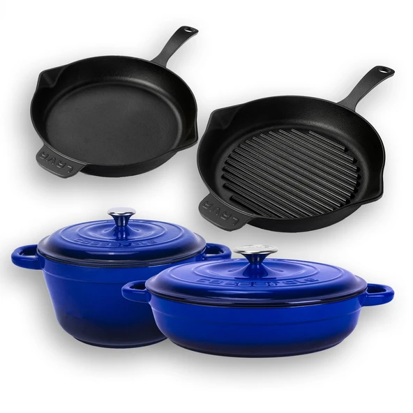 Lava Döküm 4X New Heritage Serisi Döküm Demir Tencere Tava Çeyiz Seti Mavi - 2