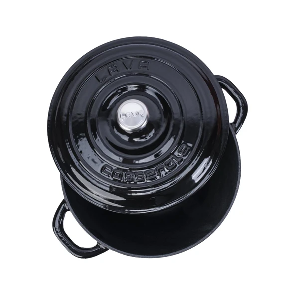 Lava Döküm Yuvarlak Tencere Döküm Demir Kapak New Heritage Serisi Çap(Ø)22cm.  Siyah - Resim 3
