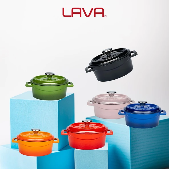 Lava Döküm Yuvarlak Tencere. Trendy Çap(Ø) 12cm.  Pembe - Resim 8