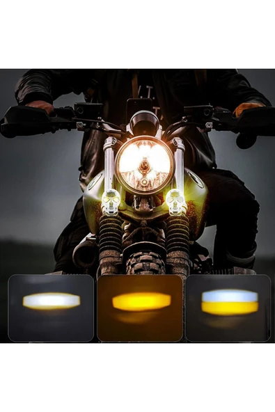 ASTRALED Kuru Kafa  Şeklinde Motosiklet LED Spot Far Sürüş Sis Gidon Lambası 1 Adet Gümüş - 6