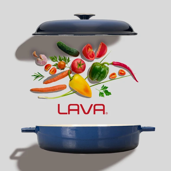 Lava Döküm Çok Amaçlı Yayvan Tencere Döküm Demir Yekpare Kulplu Kubbe Form Kapaklı Edition Serisi Çap(Ø)28cm.  Mavi - 7