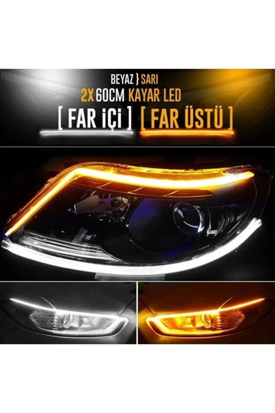 ASTRALED Selamlamalı Kayar Sinyalli Gündüz Farı Far Üstü 60CM Kayan LED Kayar Sinyal 2 Adet - 5