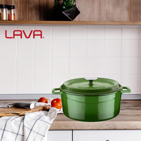 Lava Döküm Yuvarlak Tencere. Trendy Çap(Ø)28cm.  Yeşil - 7
