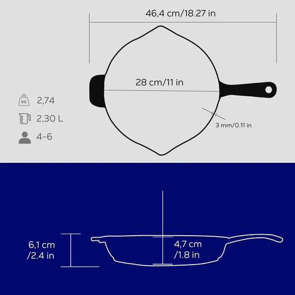 Lava Döküm Yuvarlak Kızartma Tavası Döküm Demir Yekpare Saplı. Çap(Ø)28cm  Mavi - 5