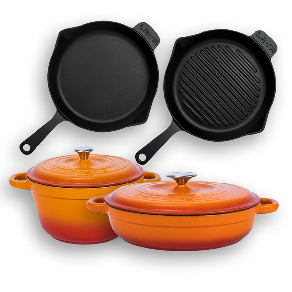 Lava Döküm 4X New Heritage Serisi Döküm Demir Tencere Tava Çeyiz Seti  Turuncu - Resim 3