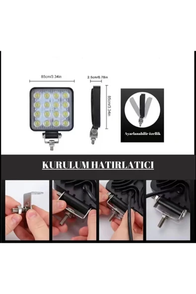 ASTRALED 12 Adet 16 Ledli Off Road Sis Farı Çalışma Lambası 12 Volt / 24 v - Resim 6