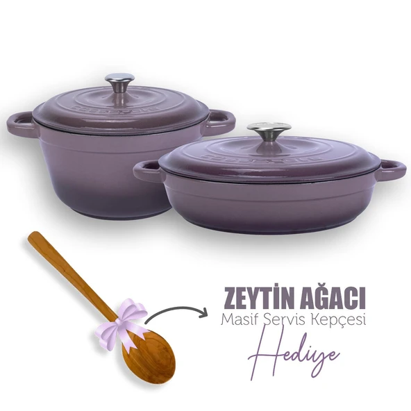 Lava Döküm 2X New Heritage Serisi Döküm Demir Tencere Tava Seti  Mor