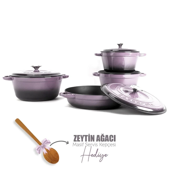 Lava Döküm 4X New Heritage Serisi Döküm Demir Tencere Seti  Mor