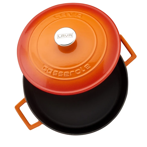 Lava Döküm Çok Amaçlı Yayvan Tencere. Folk Serisi Çap(Ø)28cm.  Turuncu - Resim 2