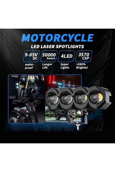 ASTRALED 2 ADET Motosiklet 4 Led Lazer Sis Farı  Delici Beyaz Sarı Çift Renk Metal Baykuş Led Işık - 4