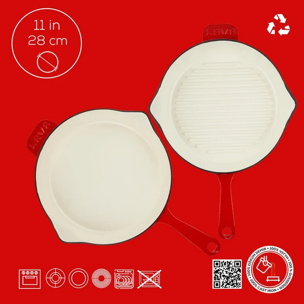 Lava Döküm 2X Edition Serisi Özel Koleksiyon Döküm Demir Tava Seti  Kırmızı - Resim 5