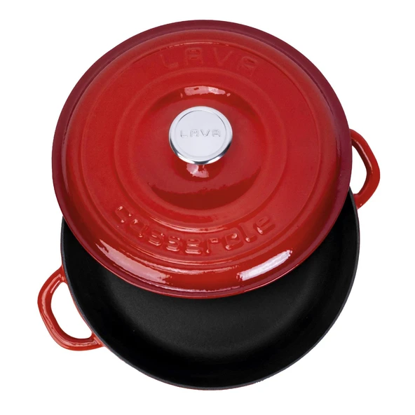 Lava Döküm Yuvarlak Çok Amaçlı Yayvan Tencere New Heritage Serisi Çap(Ø)28cm.  Kırmızı - Resim 3