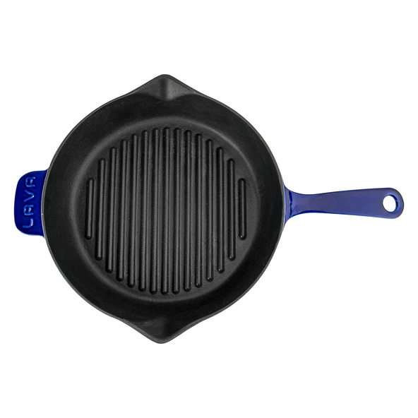 Lava Döküm Yuvarlak Izgara Tavası Döküm Demir Yekpare Saplı Premium Serisi. Çap(Ø)28cm.  Mavi - Resim 4