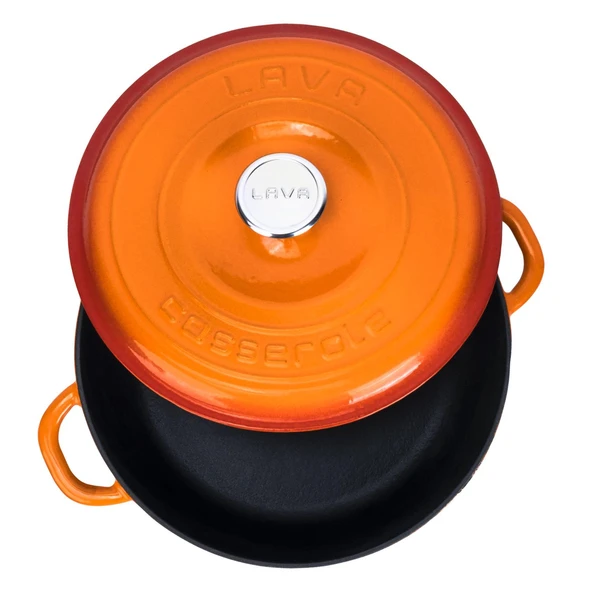 Lava Döküm Yuvarlak Çok Amaçlı Yayvan Tencere New Heritage Serisi Çap(Ø)28cm.  Turuncu - Resim 3