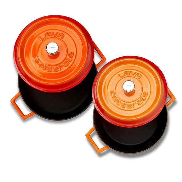 Lava Döküm Yuvarlak Derin ve Sığ 5 Parça Tencere Seti  Turuncu - Resim 2