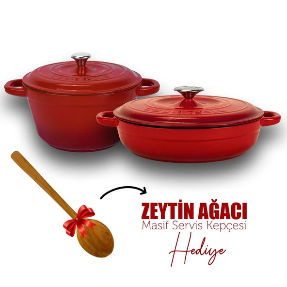 Lava Döküm 2X New Heritage Serisi Döküm Demir Tencere Tava Seti  Kırmızı