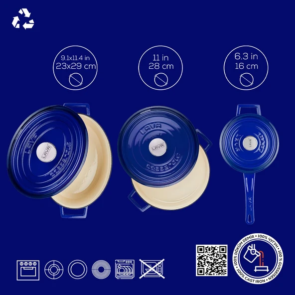 Lava Döküm 3X Edition Serisi Özel Koleksiyon Döküm Demir Tencere Seti  Mavi - Resim 5