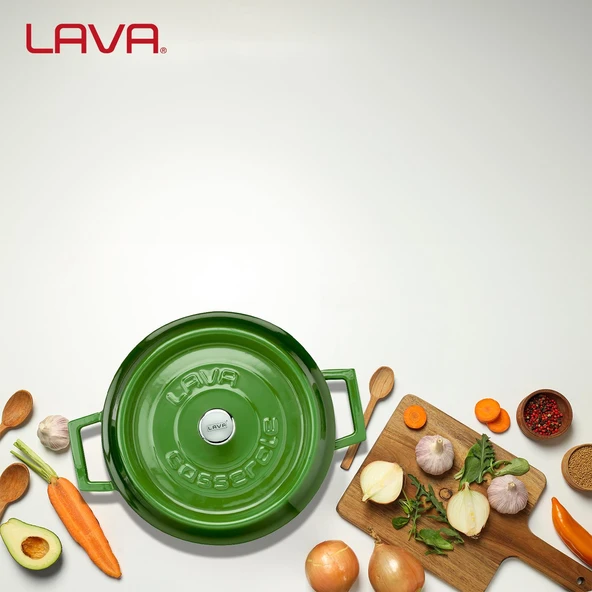 Lava Döküm Yuvarlak Tencere. Trendy Çap(Ø) 24cm.  Yeşil - 7