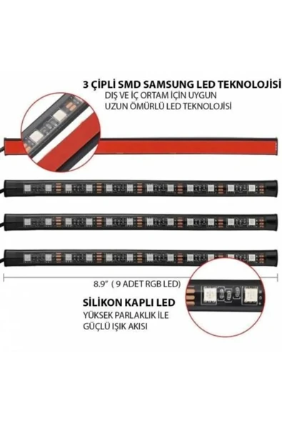 ASTRALED 12 Ledli Ayak Altı Led Lamba Sese Ve Müziğe Duyarlı Led Çakmaklık Girişli - 6