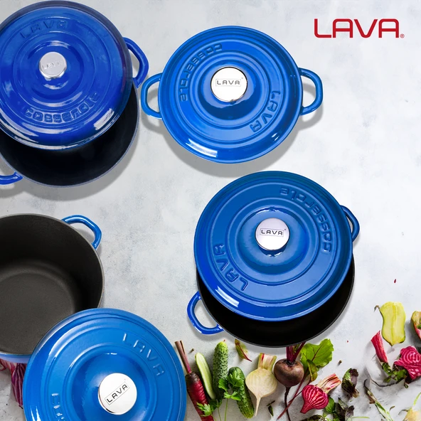 Lava Döküm 4X New Heritage Serisi Döküm Demir Tencere Seti  Mavi - 7