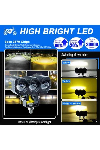Beyaz Sarı  Motorsiklet Sis Farı Led Projektör 1 Adet - 6