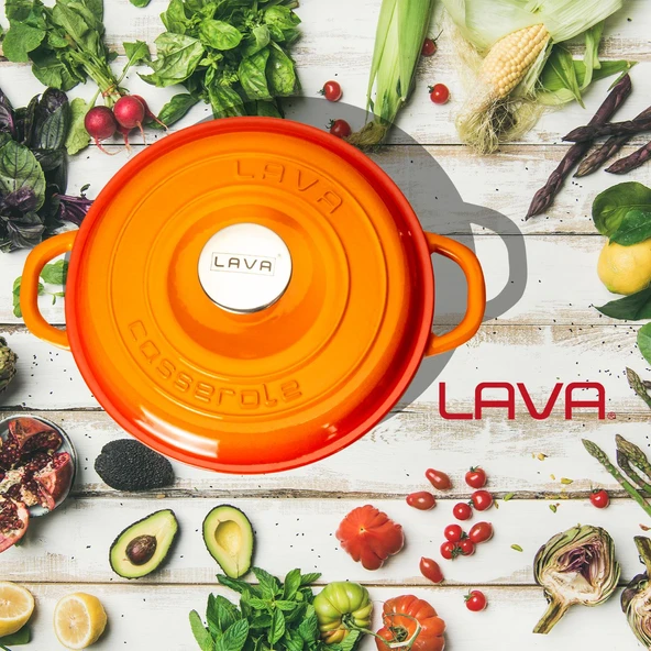 Lava Döküm Yuvarlak Tencere Döküm Demir Kapak New Heritage Serisi Çap(Ø)24cm.  Turuncu - Resim 7