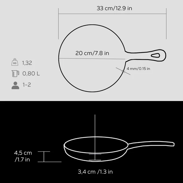 Lava Döküm Yuvarlak Kızartma Tavası Yekpare Saplı. Çap(Ø)20cm. - Resim 5