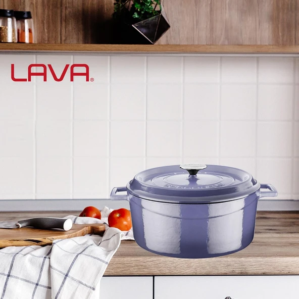 Lava Döküm Yuvarlak Tencere. Trendy Çap(Ø)28cm.  Mor - Resim 7