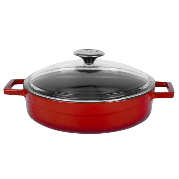 Lava Döküm Çok Amaçlı Yayvan Tencere. Glaze Serisi Çap(Ø)28cm. Kırmızı