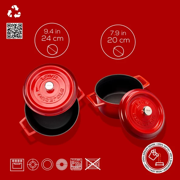 Lava Döküm 2x Trendy Serisi 5 Parça Tencere Seti  Kırmızı - Resim 3