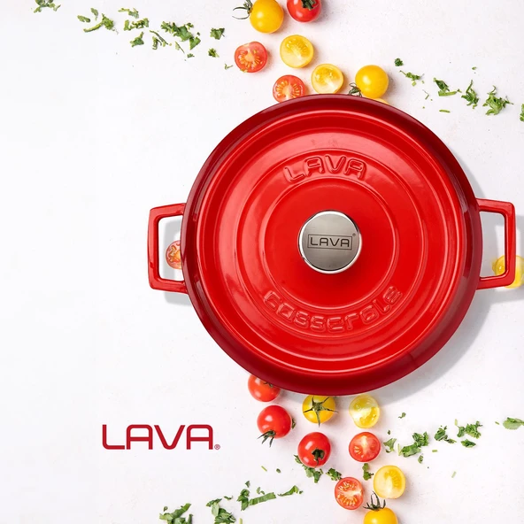 Lava Döküm Çok Amaçlı Yayvan Tencere. Trendy Serisi Çap(Ø)28cm.  Kırmızı - 7