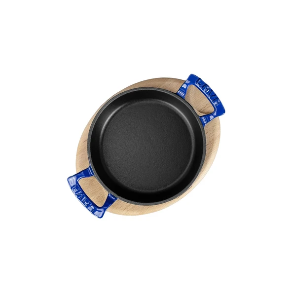 Lava Döküm Yuvarlak Sahan Döküm Demir Yekpare Çift Kulplu Kayın Servis Ahşabı. Çap(Ø)20cm.  Mavi - Resim 3