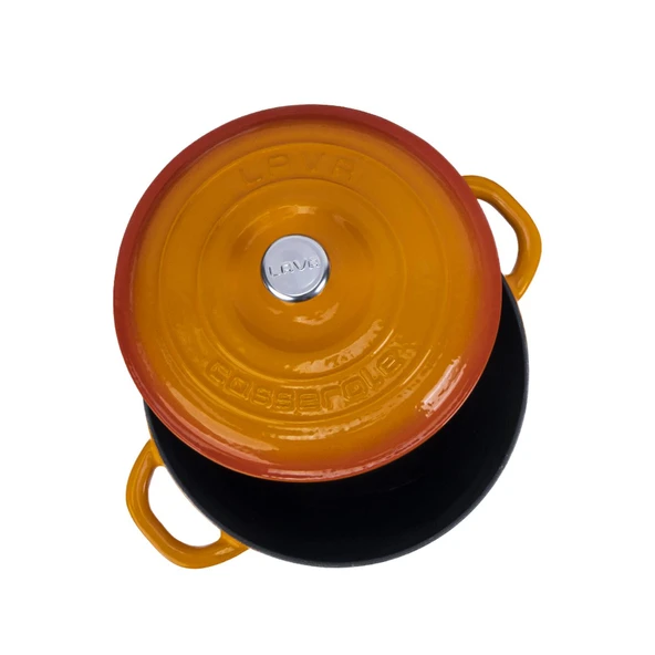 Lava Döküm Yuvarlak Tencere Döküm Demir Kapak New Heritage Serisi Çap(Ø)22cm.  Turuncu