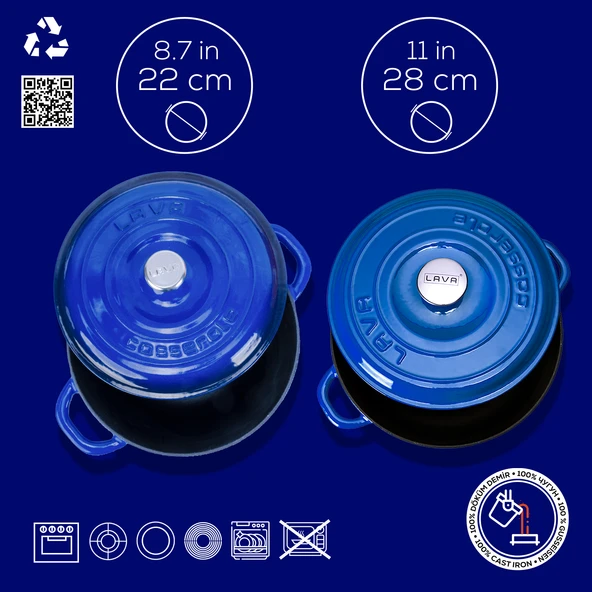 Lava Döküm 2X New Heritage Serisi Döküm Demir Tencere Tava Seti  Mavi - 4
