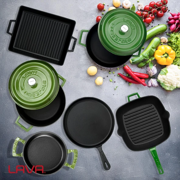 Lava Döküm 6x Trendy Serisi 8 Parça Tencere & Tava Seti  Yeşil - 8