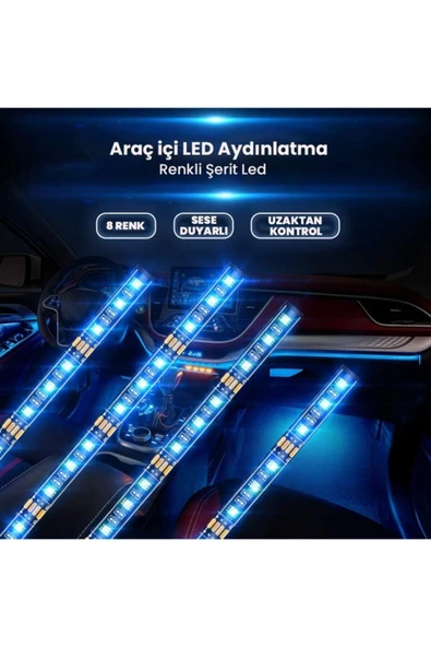 12 Led Ayak Altı Led Lamba Kumandalı Sese Duyarlı Çakmaklık Girişli Rgb Araç Içi Aydınlatma - 4