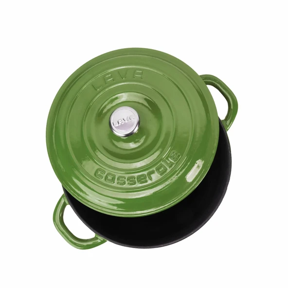 Lava Döküm Yuvarlak Tencere Döküm Demir Kapak New Heritage Serisi Çap(Ø)24cm.  Yeşil - 3