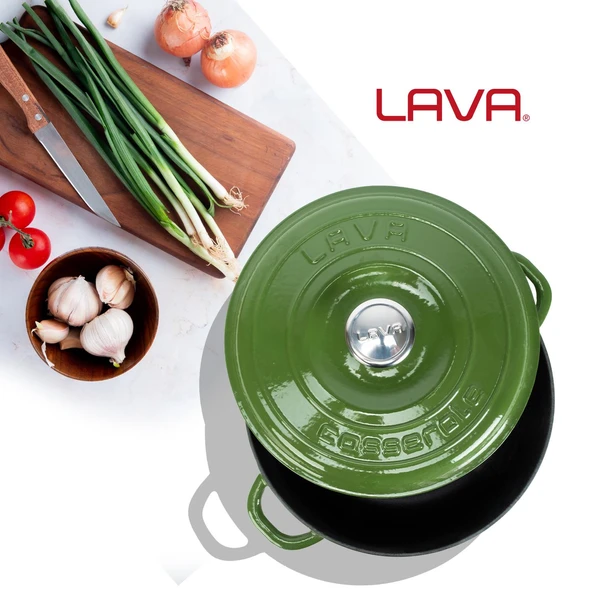 Lava Döküm Yuvarlak Çok Amaçlı Yayvan Tencere New Heritage Serisi Çap(Ø)28cm.  Yeşil - 7