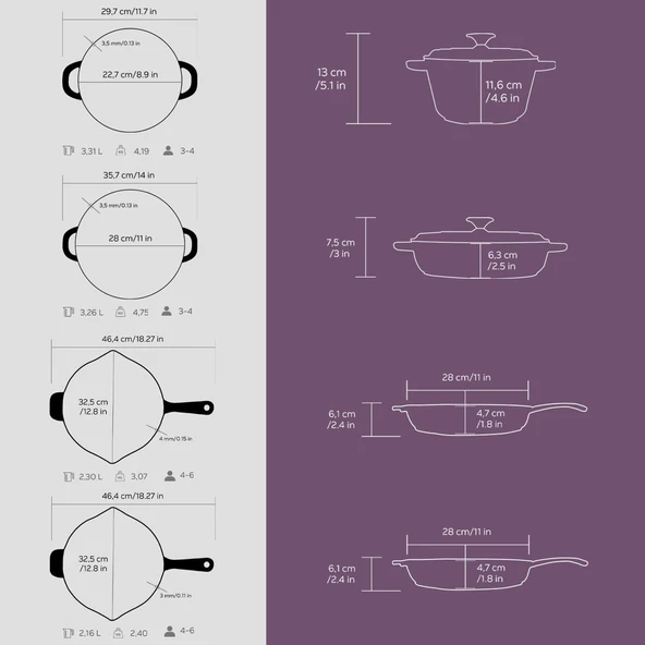 Lava Döküm 4X New Heritage Serisi Döküm Demir Tencere Tava Çeyiz Seti  Mor - Resim 5