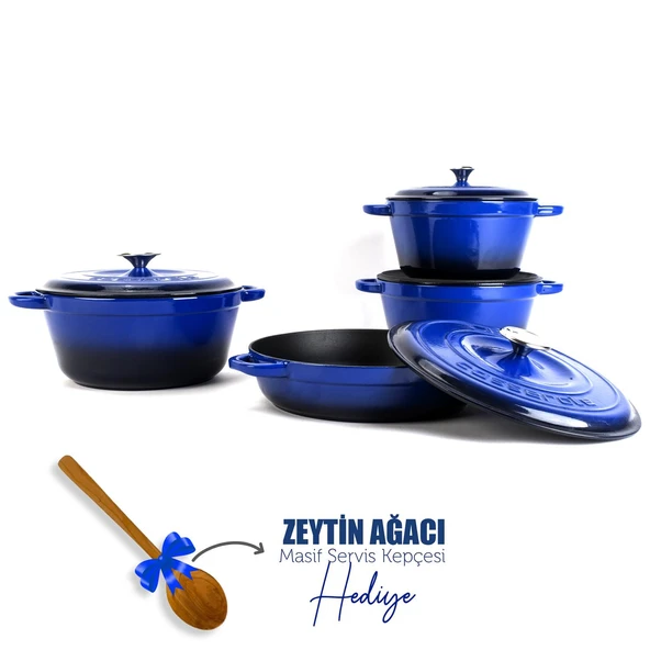 Lava Döküm 4X New Heritage Serisi Döküm Demir Tencere Seti  Mavi