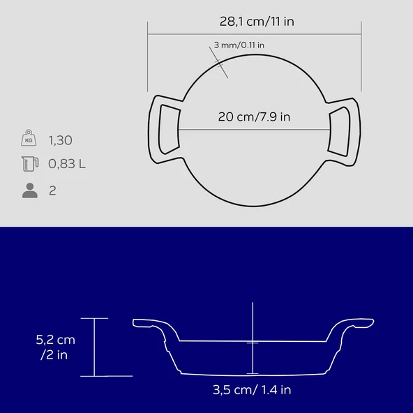 Lava Döküm Yuvarlak Sahan Döküm Demir Yekpare Çift Kulplu Çap(Ø)20cm.  Mavi - Resim 5