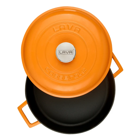 Lava Döküm Çok Amaçlı Yayvan Tencere Döküm Demir Kubbe Form Kapak Spring Serisi Çap(Ø)28cm.  Turuncu - 3