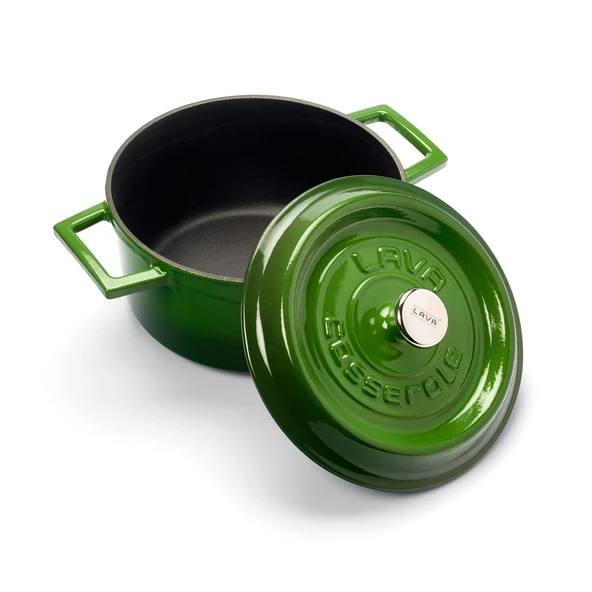 Lava Döküm Yuvarlak Tencere. Trendy Çap(Ø)20cm.  Yeşil - Resim 2