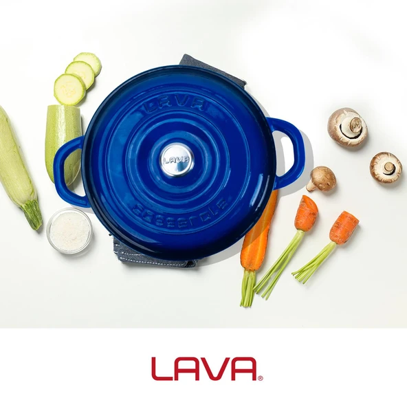 Lava Döküm Yuvarlak Tencere Döküm Demir Kapak New Heritage Serisi Çap(Ø)22cm.  Mavi - 7