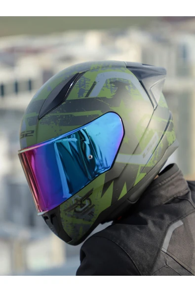 LS2 RAPID 2 RACE THUNDER BIRDS MAT YEŞİL-SİYAH-GRİ KASK - Resim 3