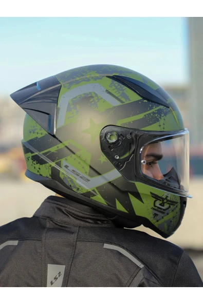 LS2 RAPID 2 RACE THUNDER BIRDS MAT YEŞİL-SİYAH-GRİ KASK - Resim 6