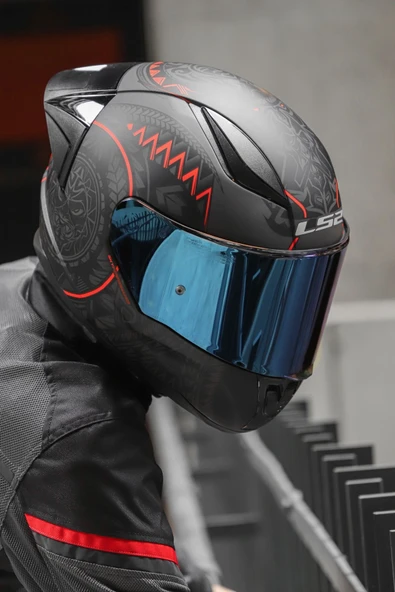 LS2 Rapid 2 Race Takaroa Mat Si?yah-kirmizi Kask