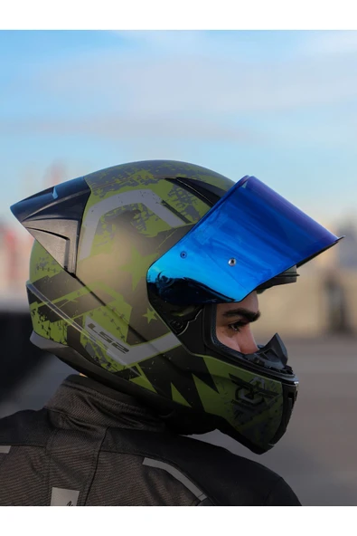 LS2 RAPID 2 RACE THUNDER BIRDS MAT YEŞİL-SİYAH-GRİ KASK - Resim 6