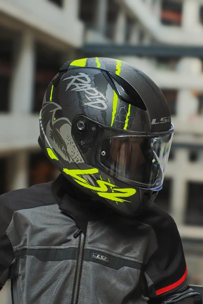 LS2 RAPID 2 RAVEN MAT SİYAH-GRİ-NEON SARI KASK - Resim 2