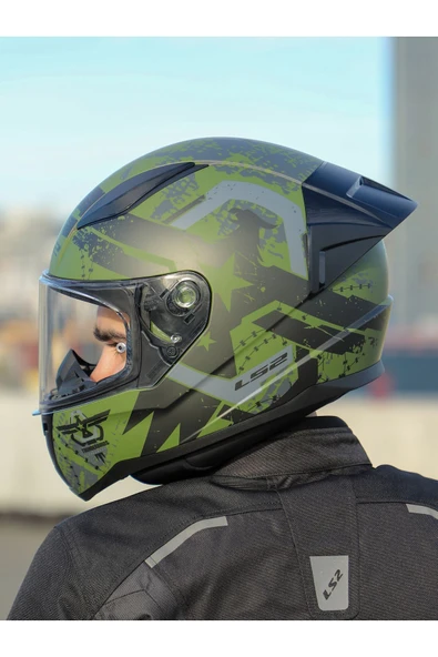 LS2 RAPID 2 RACE THUNDER BIRDS MAT YEŞİL-SİYAH-GRİ KASK - Resim 2
